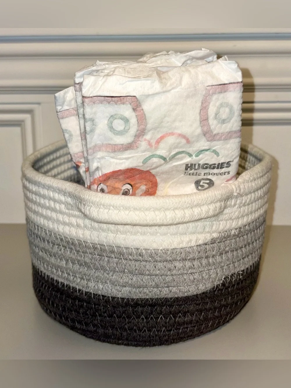 Neutral Gray Rope Diaper Caddy Organizer Basket | Nursery Storage Bin